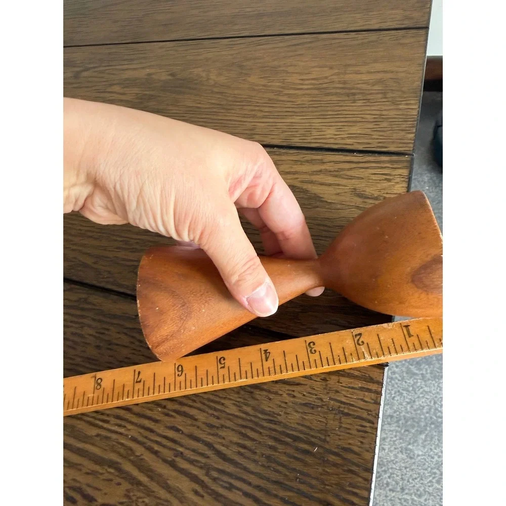 Vintage Teak Wood Candle Holder 6in Brown Good MCM Hourglass Danish